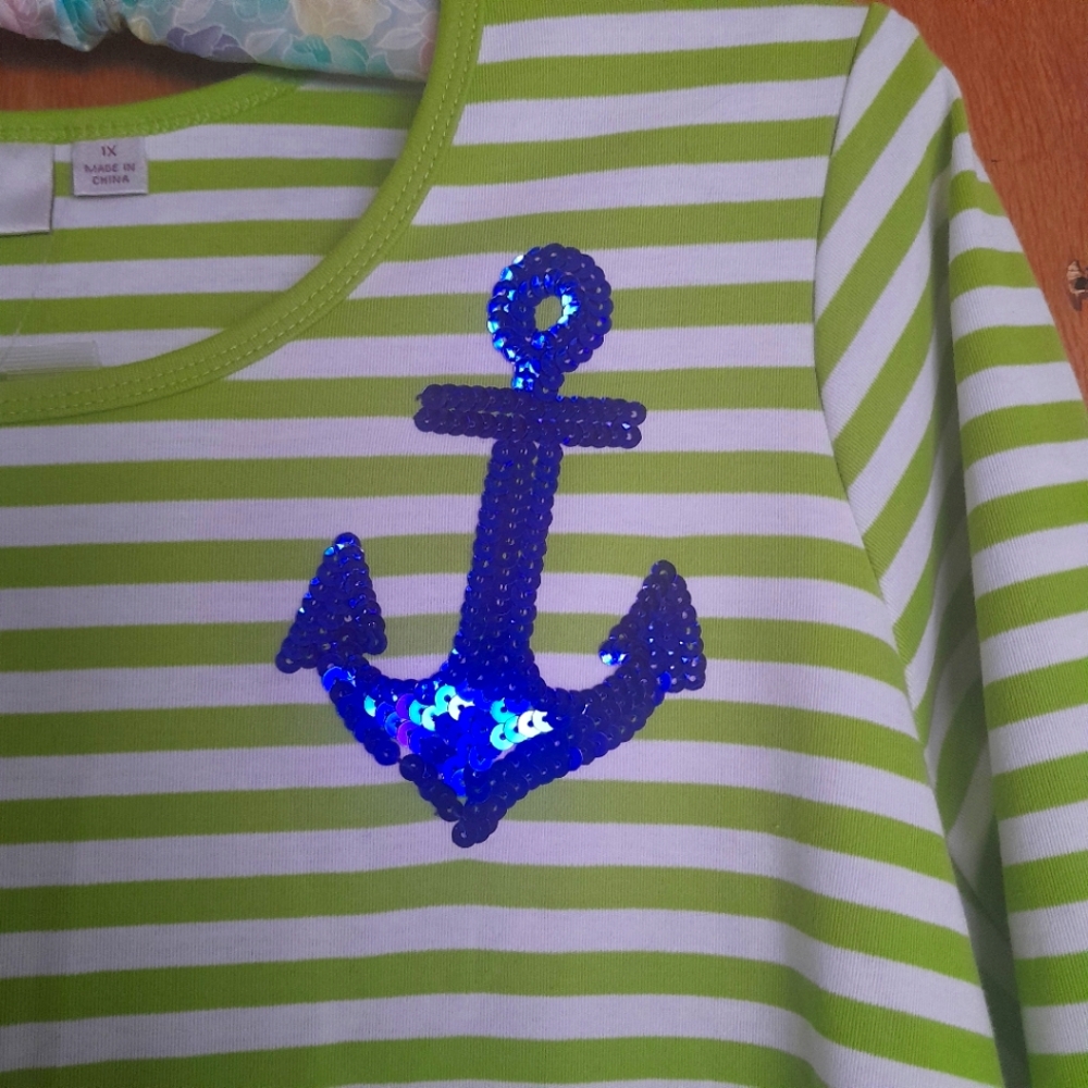 Nwot Quacker Factory Striped Sequin Anchor 3/4 Sl… - image 3